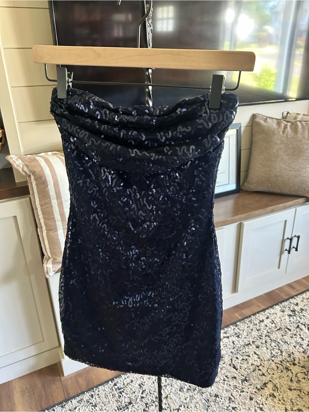 Windsor Navy Sequin Strapless Mini Dress